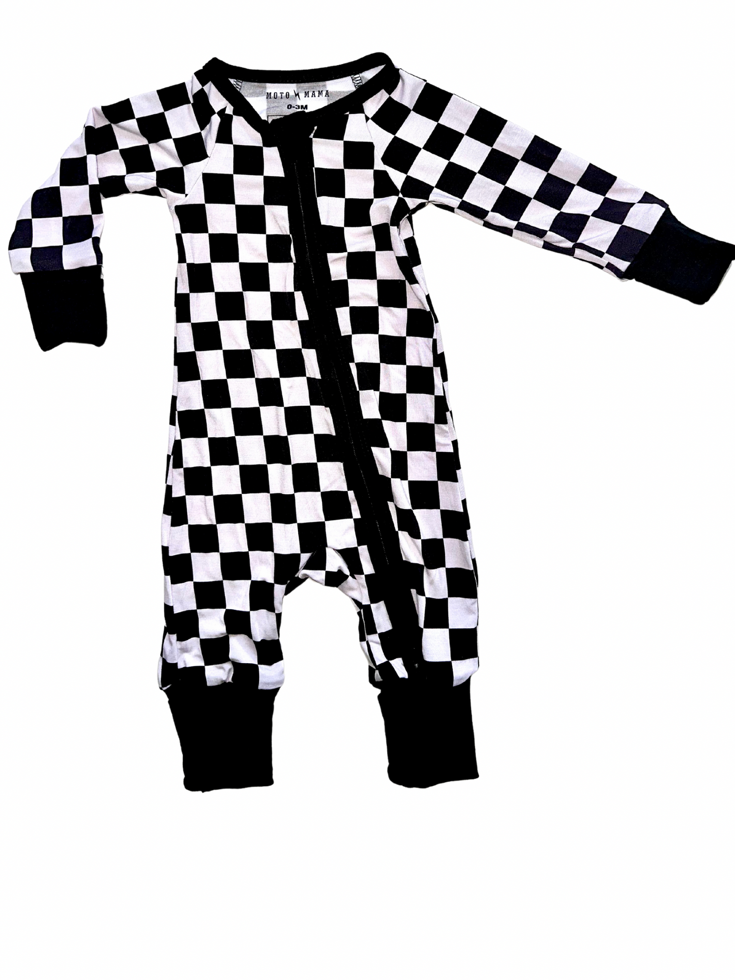 Black and White Checkered Zip Romper