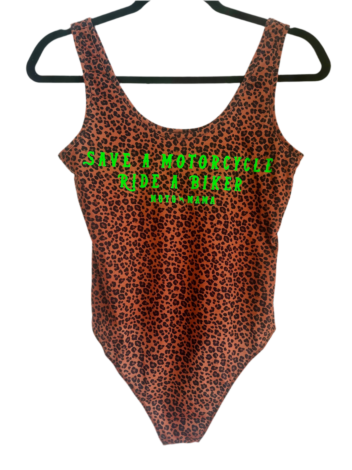 “Save a Motorcycle, Ride a Biker” Leopard Bodysuit