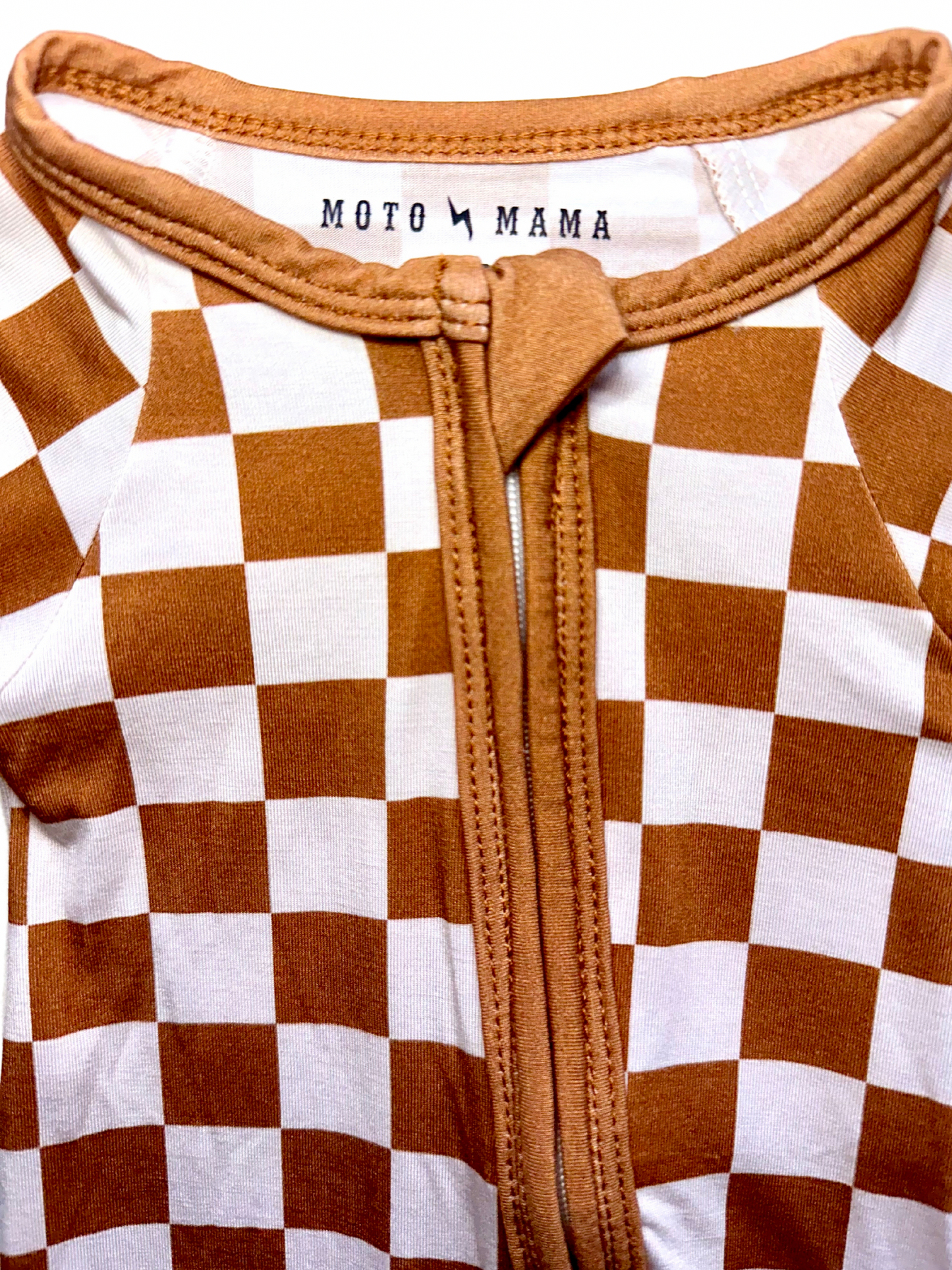 Caramel and White Check Zip Romper