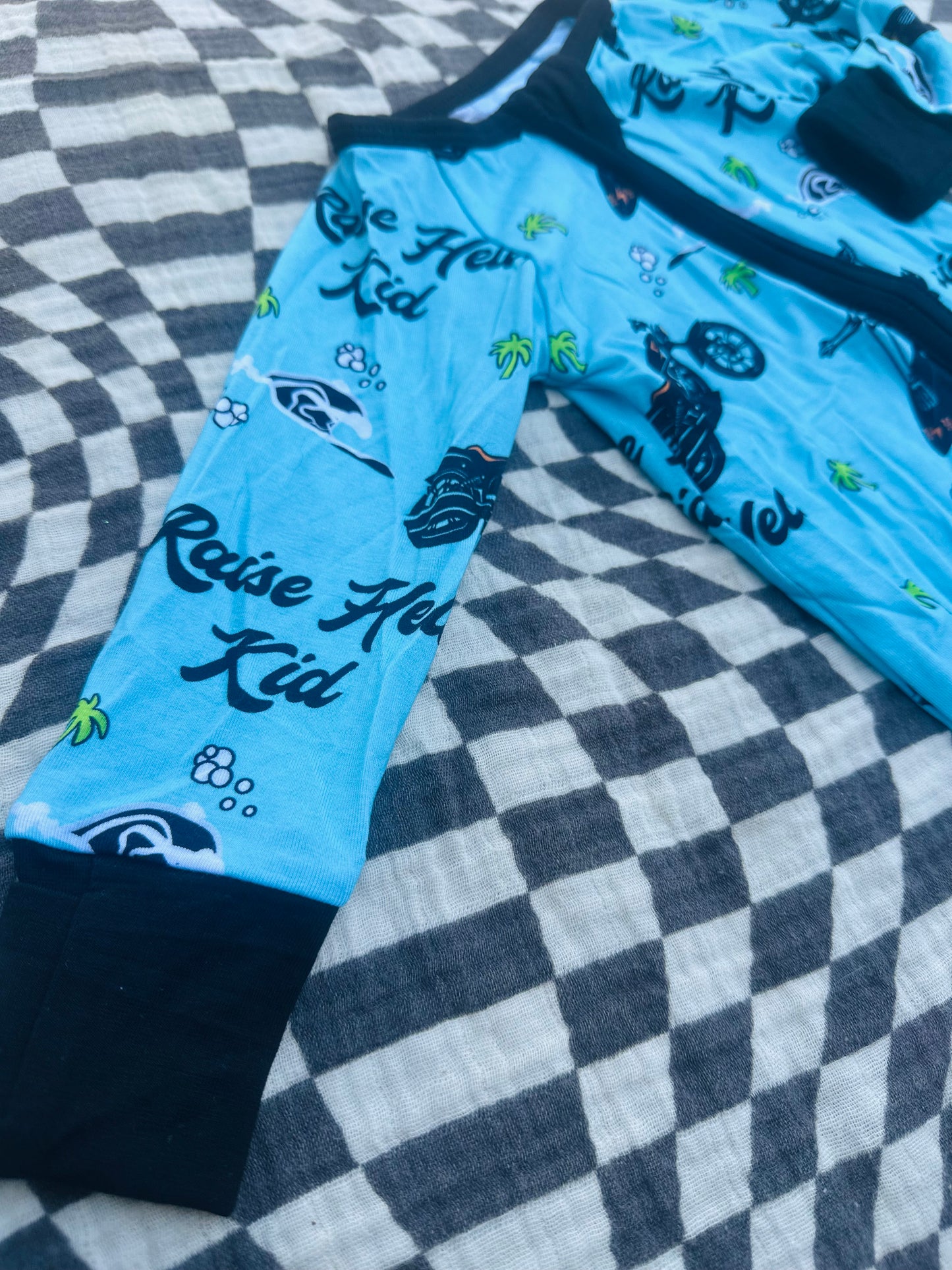 Raise Hell Kid Zip Onesie in Rebel Tide Blue