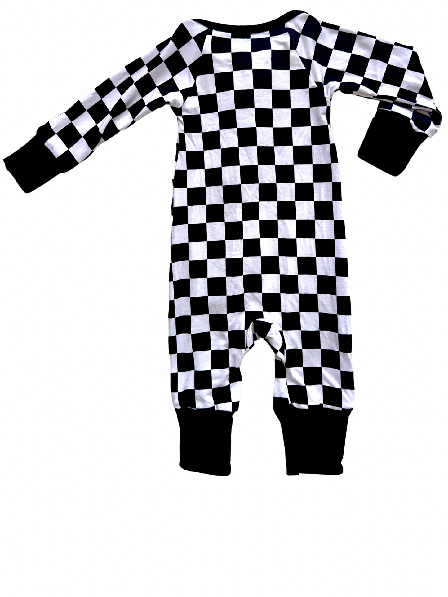 Black and White Checkered Zip Romper
