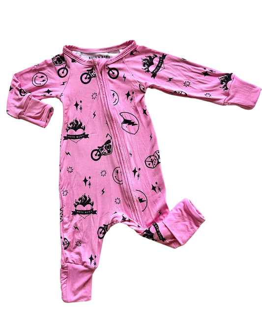 Moto Mini Zip Romper in Pink Lady