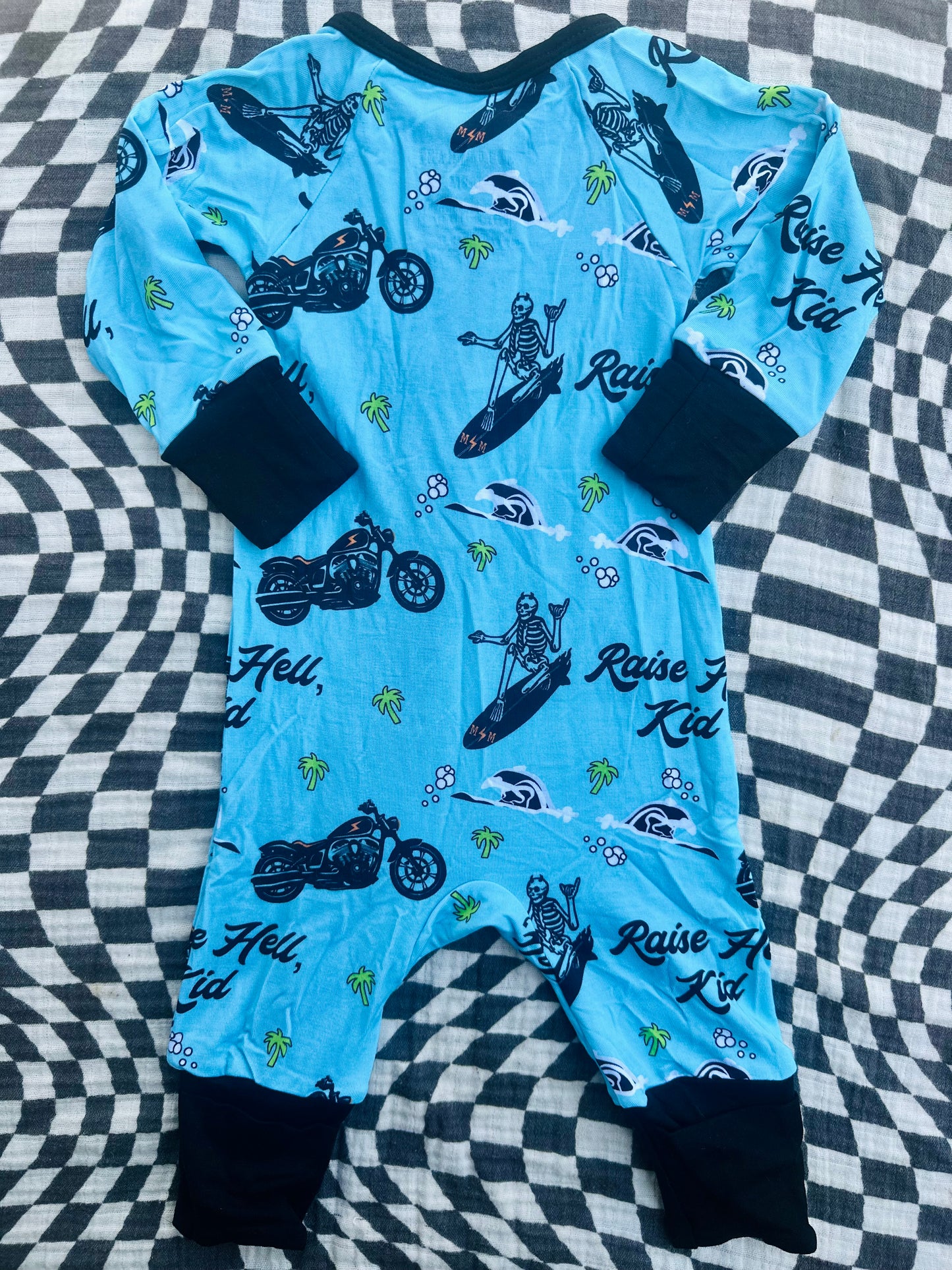 Raise Hell Kid Zip Onesie in Rebel Tide Blue