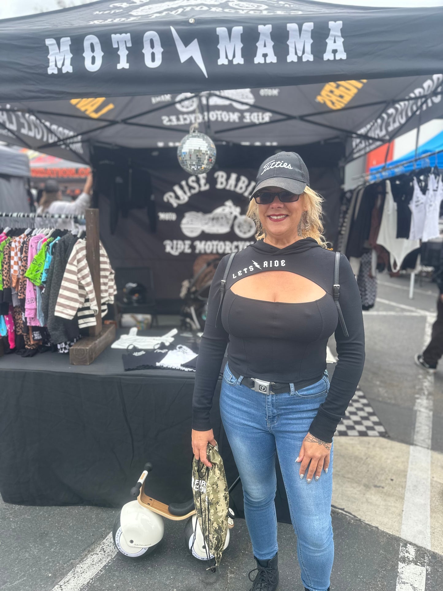 “Let’s Ride” Cut Out Hoodie in Jet Black