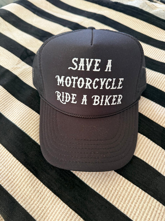Save a Motorcycle Ride a Biker Black white print