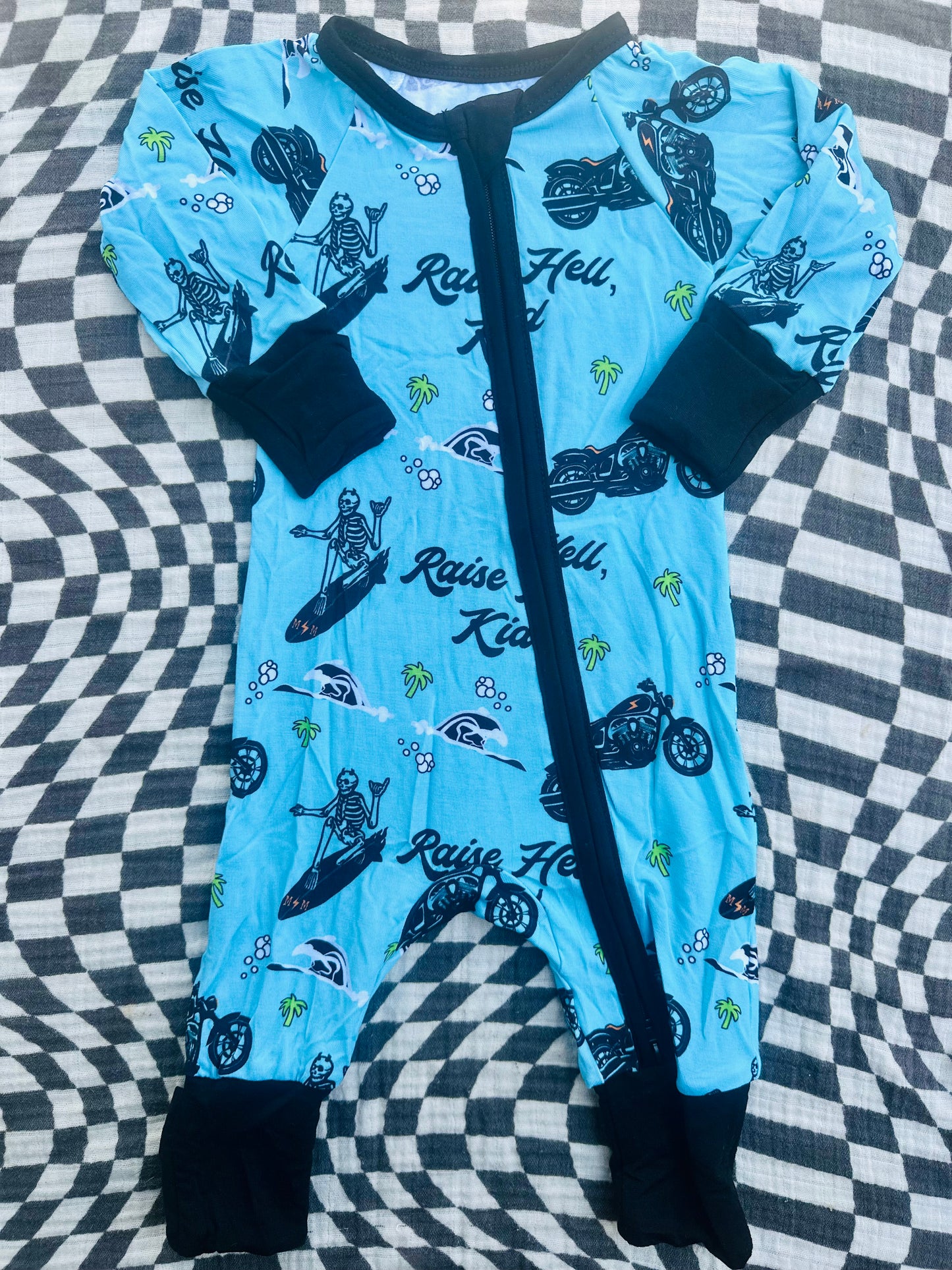 Raise Hell Kid Zip Onesie in Rebel Tide Blue