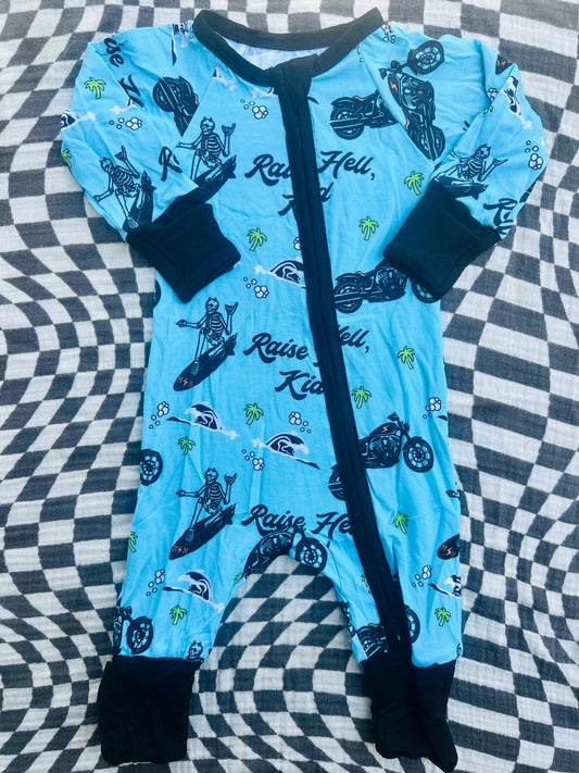 Raise Hell Kid Zip Onesie in Rebel Tide Blue