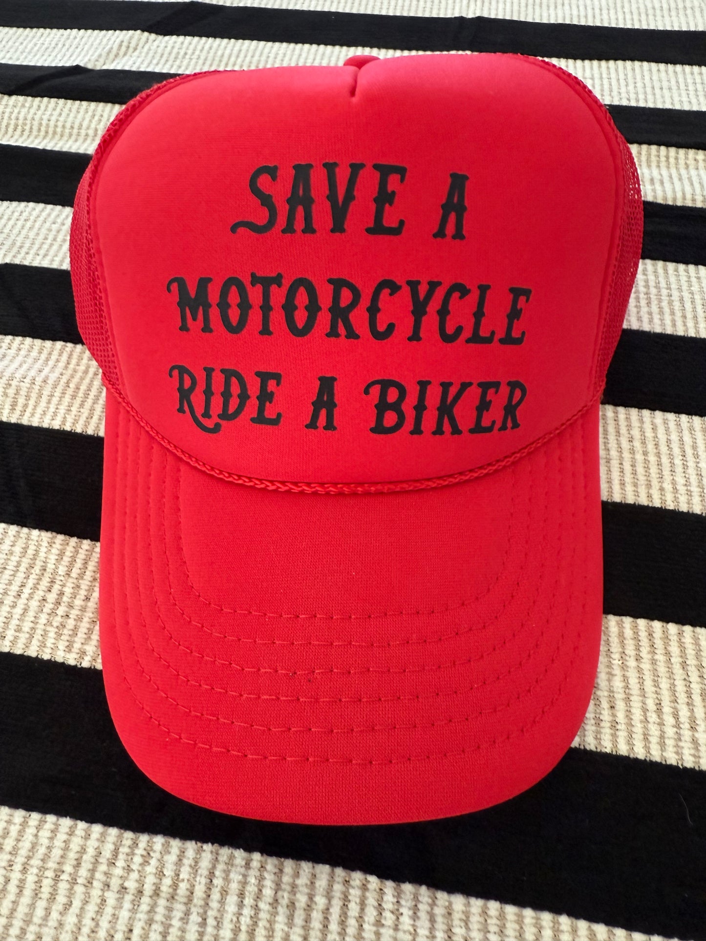 Save a Motorcycle Ride a Biker Red black print