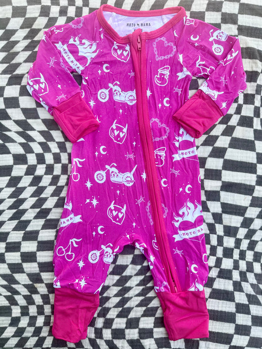 I’m Just a Girl Zip Onesie in Bright Magenta
