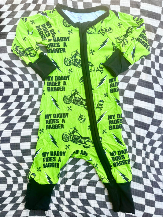 My Daddy Rides a Bagger Zip Onesie in Electric Lime