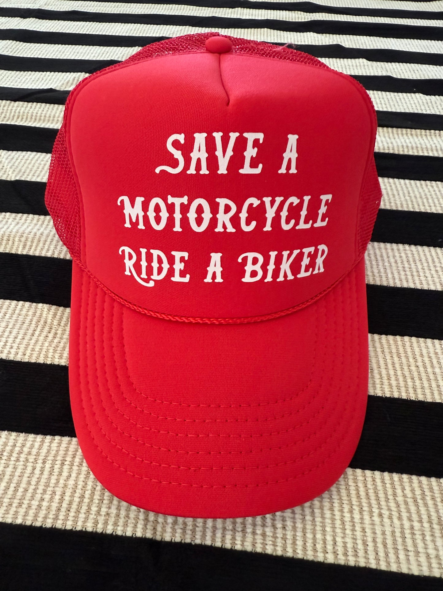 Save a Motorcycle Ride a Biker Red white print