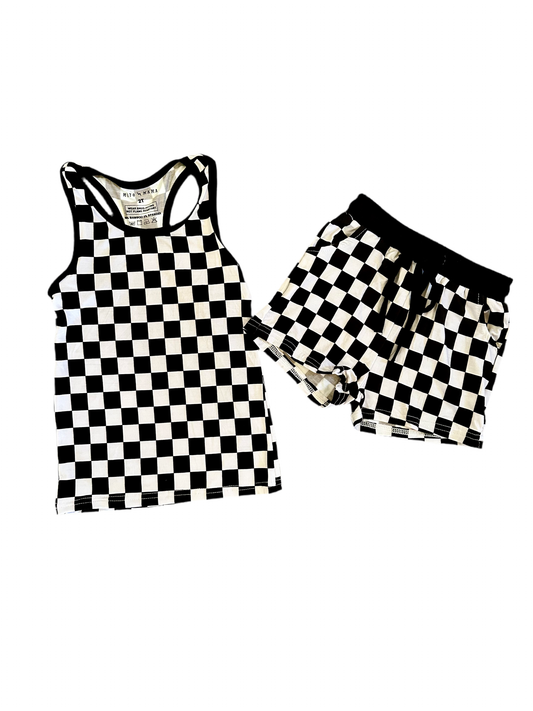 Womens Checkered Bamboo Short and Tank Set