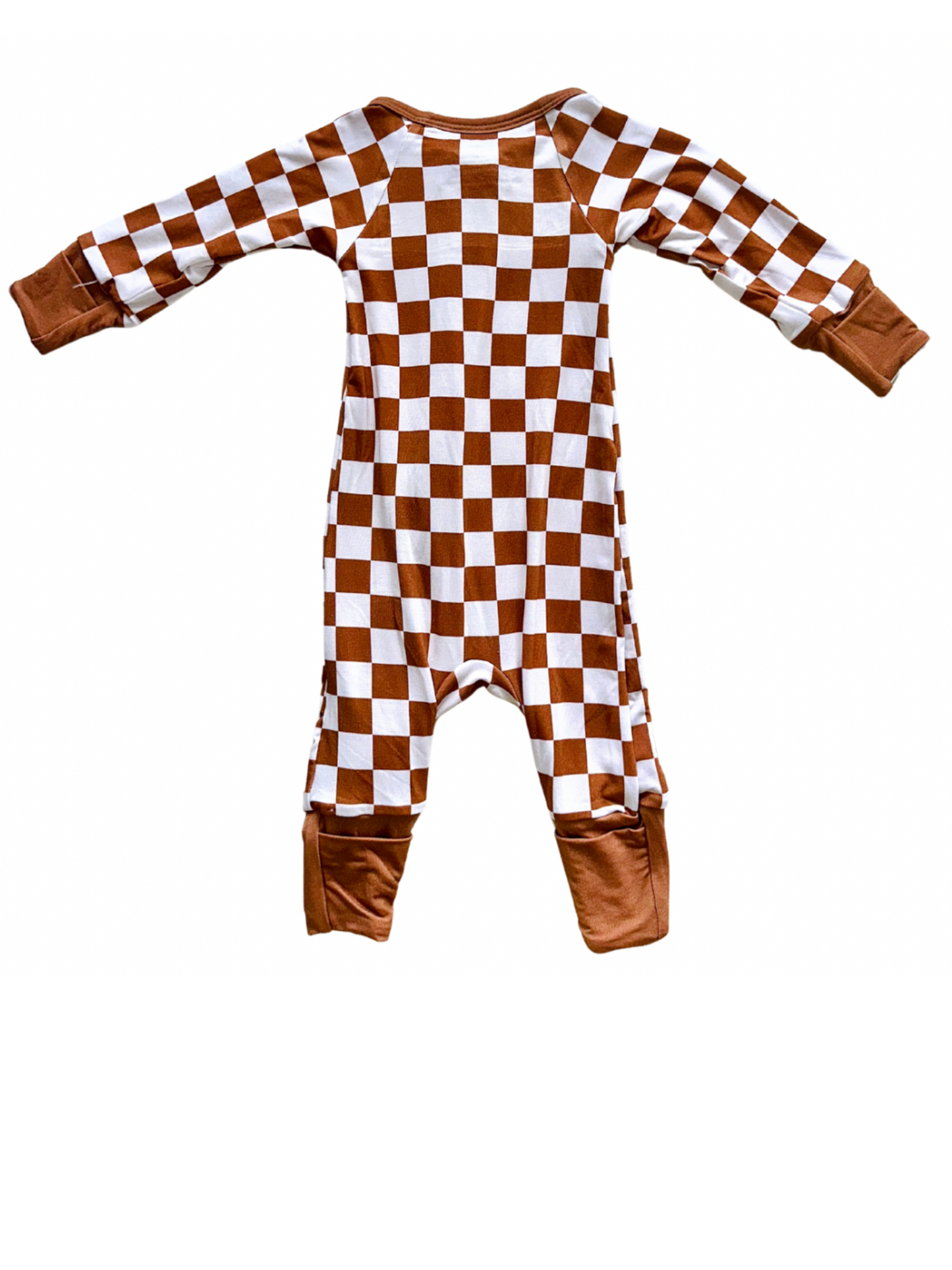 Caramel and White Check Zip Romper